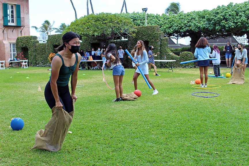 Senior Dayna N. takes the lead as the class faces off against the rest of the upper schoolers.