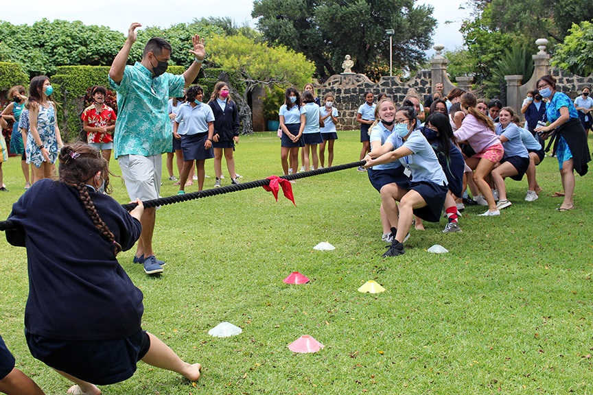 The freshmen take on the sophomores in tug of war.