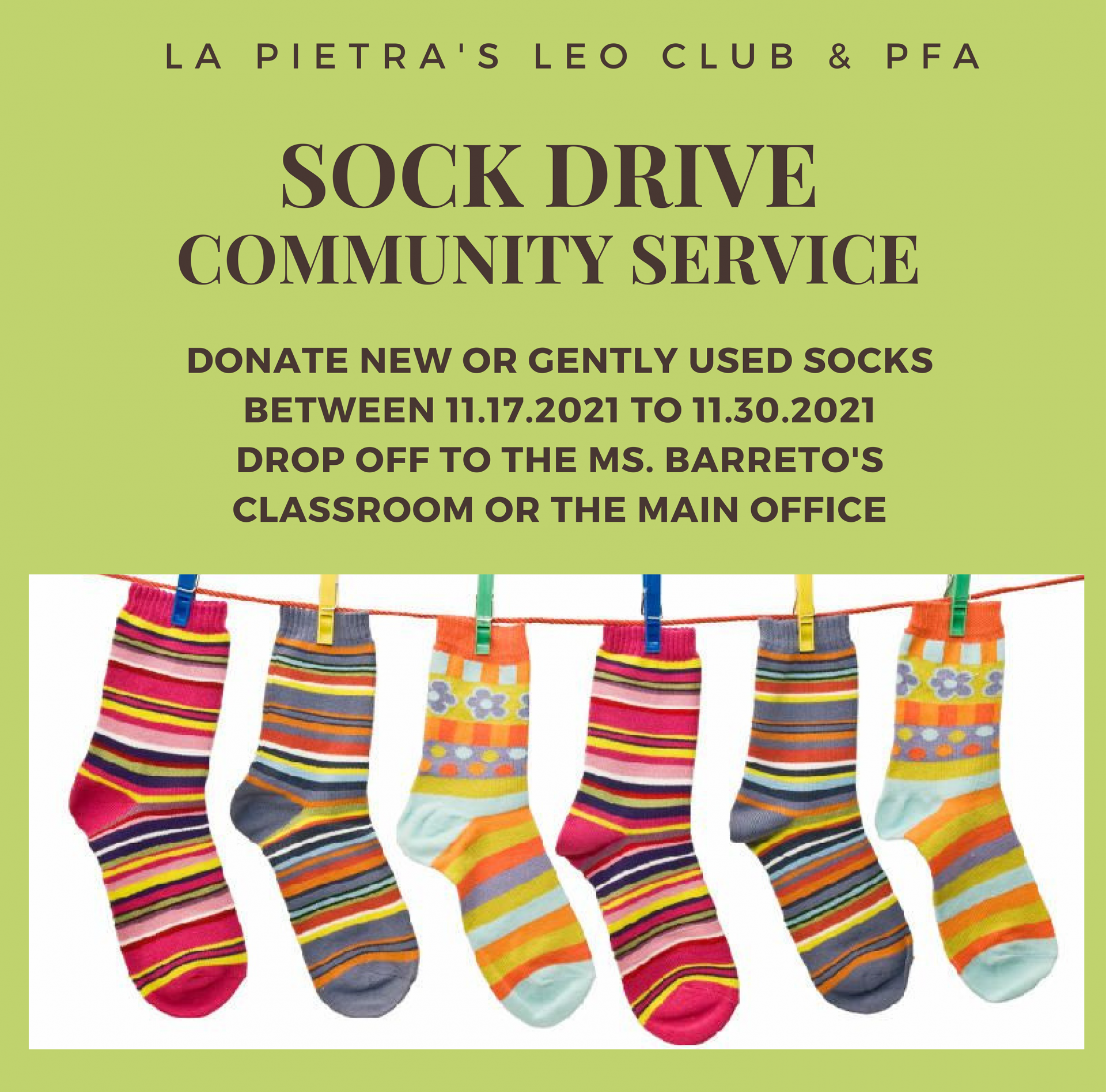 Leo Club hosts Sock Drive from Nov. 17 - 30